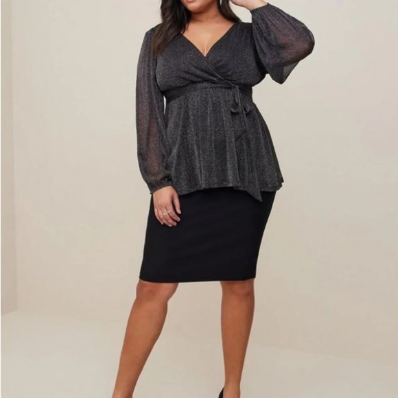 Torrid Knit Glitter Lurex Surplice Peplum Top & pencil skirt women’s 2X Skirt 1X - Picture 2 of 16